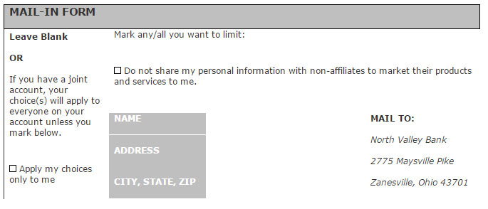North valley bank mail in privacy policy form